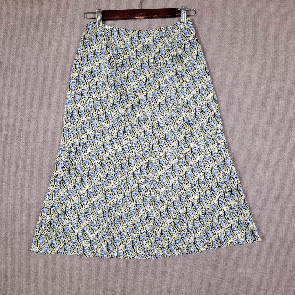 Talbots Petites Skirt Womens 2P Blue and Green Midi A-Line Skirt for Work